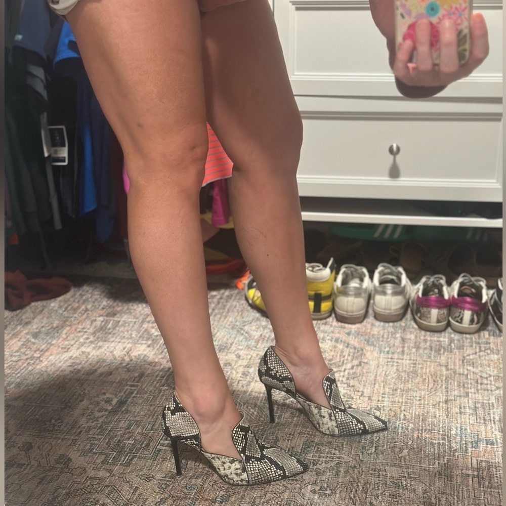Vince Camuto Black & White Snakeskin Pointed D'Orsay Heels